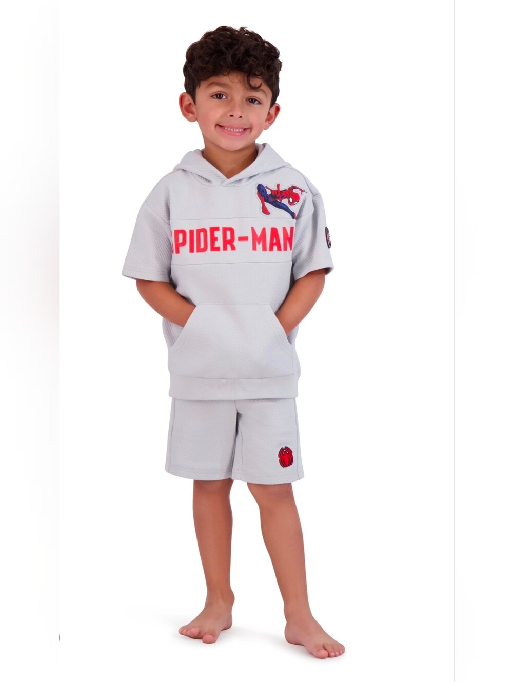 Marvel Spider-man Gray Knit Short Sleeve Hoodie & Shorts Set Size 2T NWT